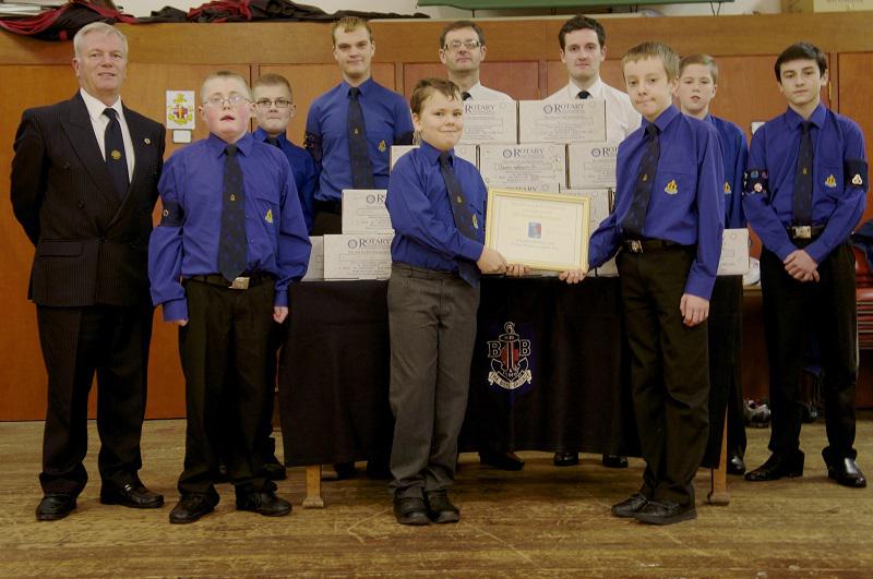 2013 Rotary Shoebox Project - 12th Greenock BB display their certificate