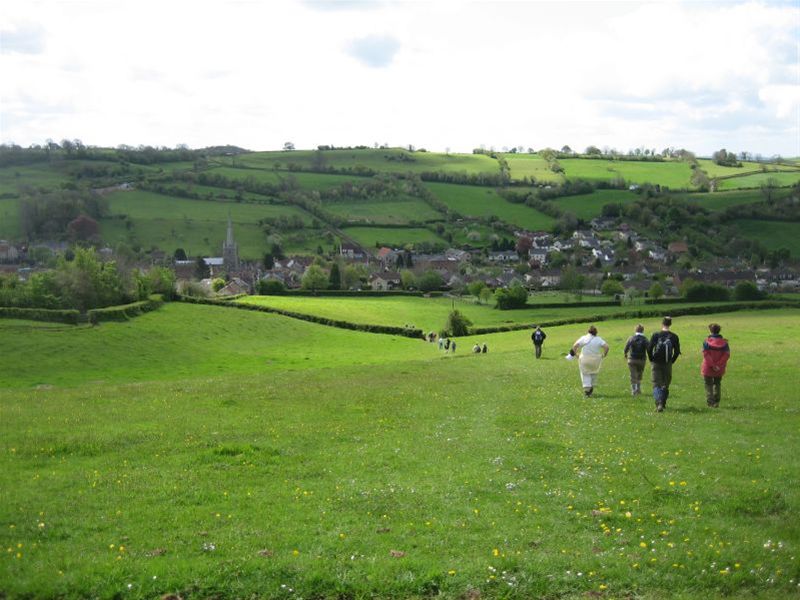 Walking weekend 2009 - Heading down the valley side to Croscombe for lunch at The George