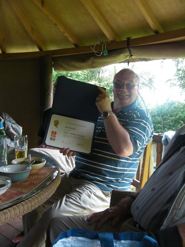 Frugal lunch at Paul Barrett's home - and a surprise award.... - Yes you really are now a Paul Harris Fellow....