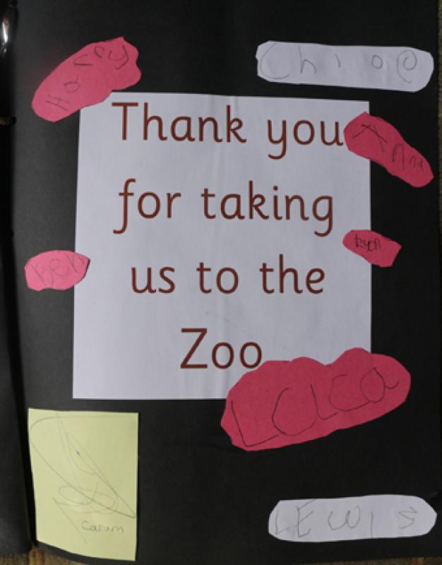 2015 Kid's Out to Colchester Zoo - A 'Thank You card made by the children.