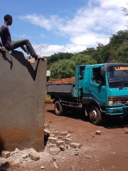 2015: Visit to Tanzania - Bricks arrive for the new kitchen at Msandaka School