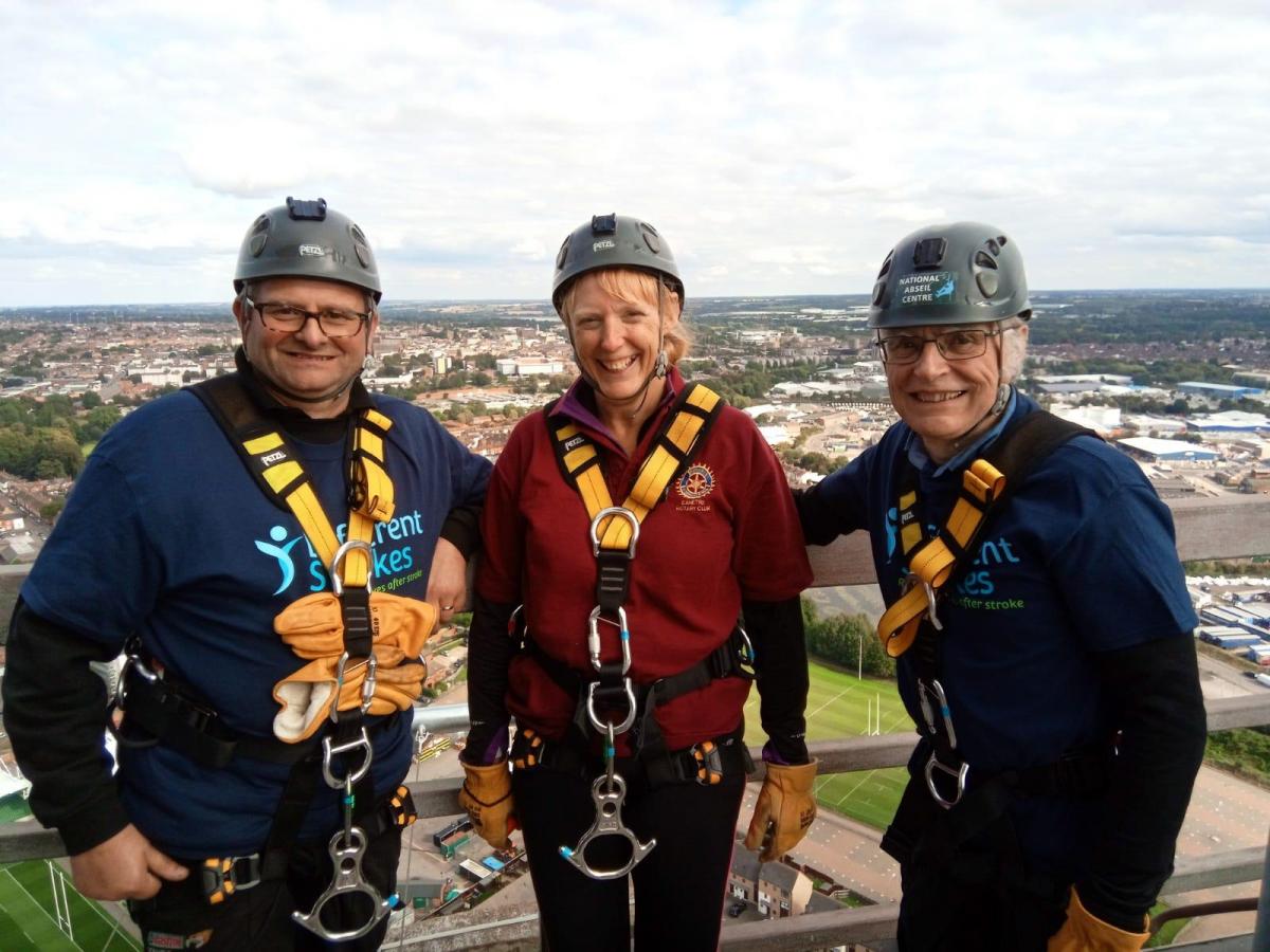 Abseil the Express Lift Tower 2019 - From the left Danny Whitrow, Sarah Souter. Neil Trigwell