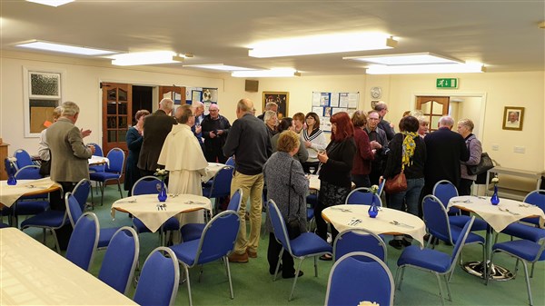 Visit of our French friends in May 2019 - Reception at St.Mary's Church Hall, FIley