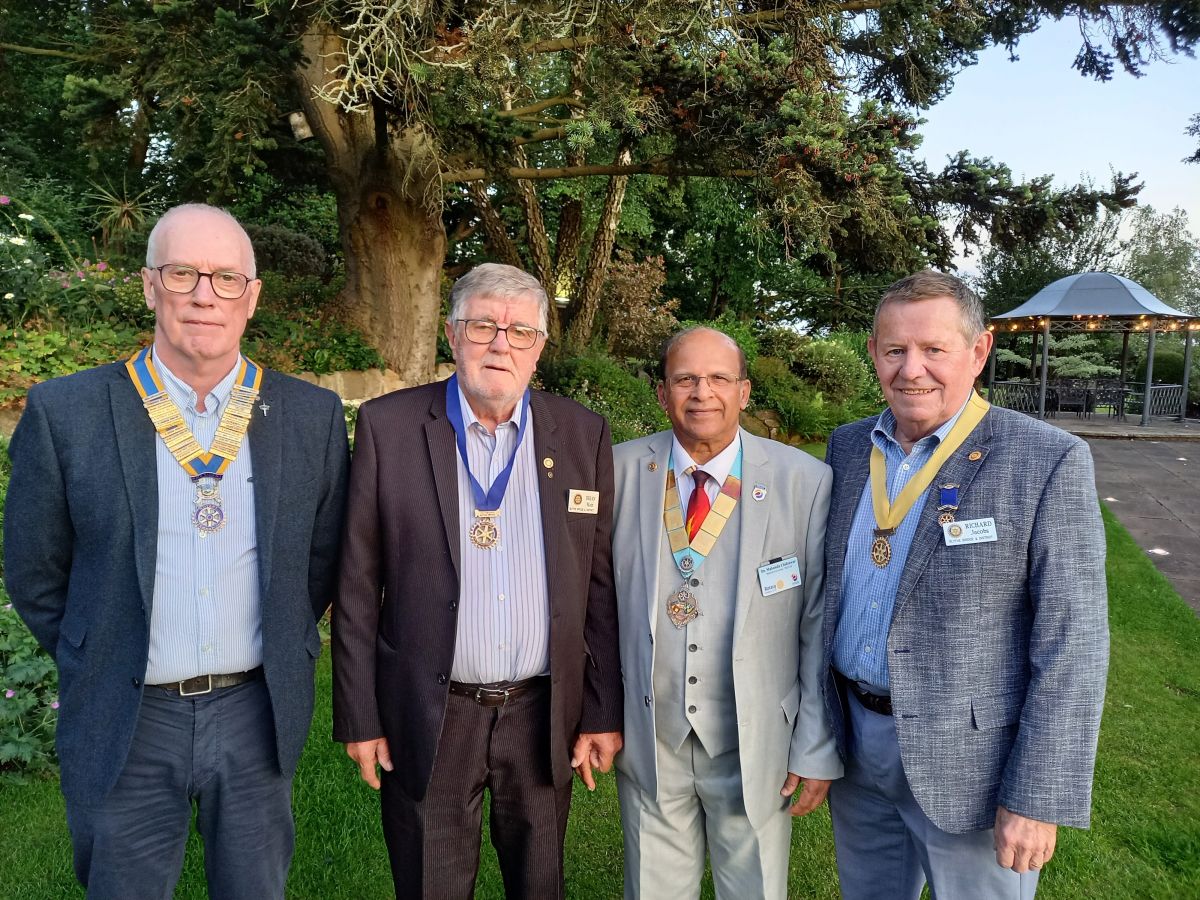 2023 - End of One & The Start of a New Rotary Year  - President Peter, Past President Brian, District President Dr Mukunda and President Elect Richard.