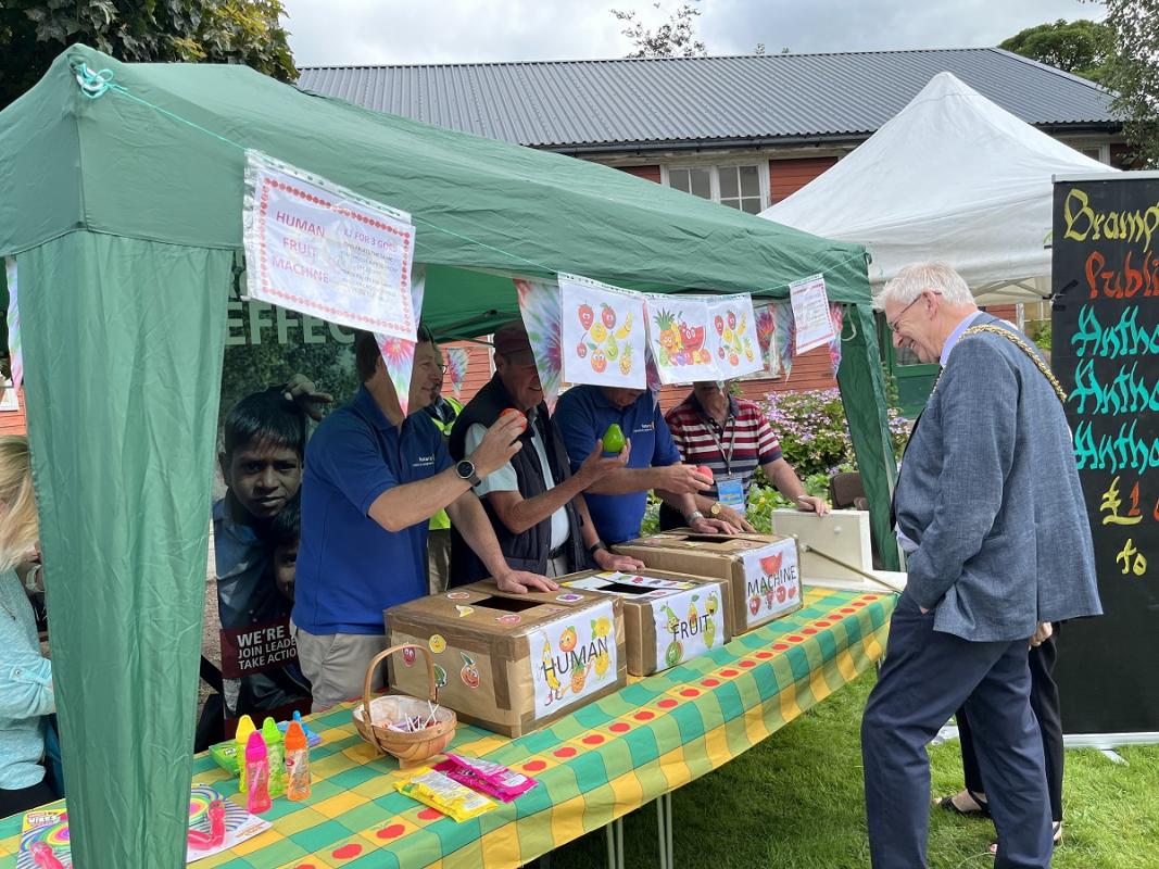 Brampton Community Centre Open Day - Human Fruit Machine with the Mayor of Carlisle