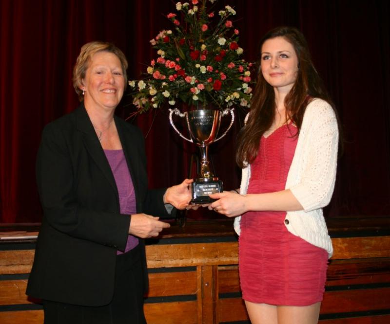 Young Musician Final - 33 Joan Norris presenting the Mervyn Norris trophy to Megan Hughes