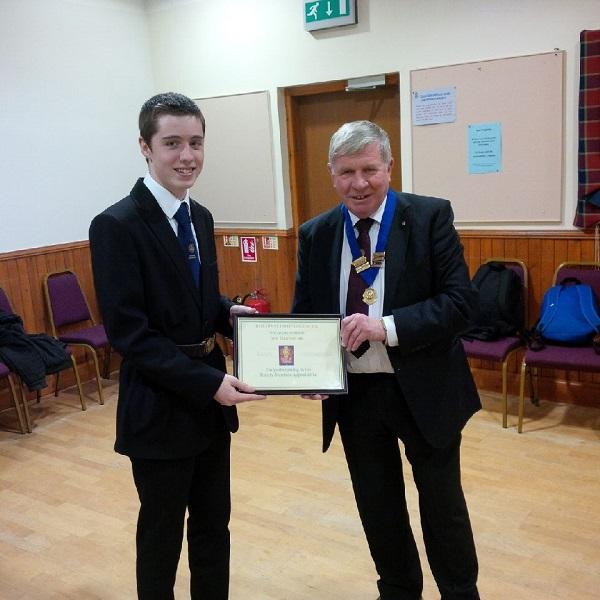 2014 Shoebox Project - President Elect Bill Knox presents the certificate to 3rd Gourock BB