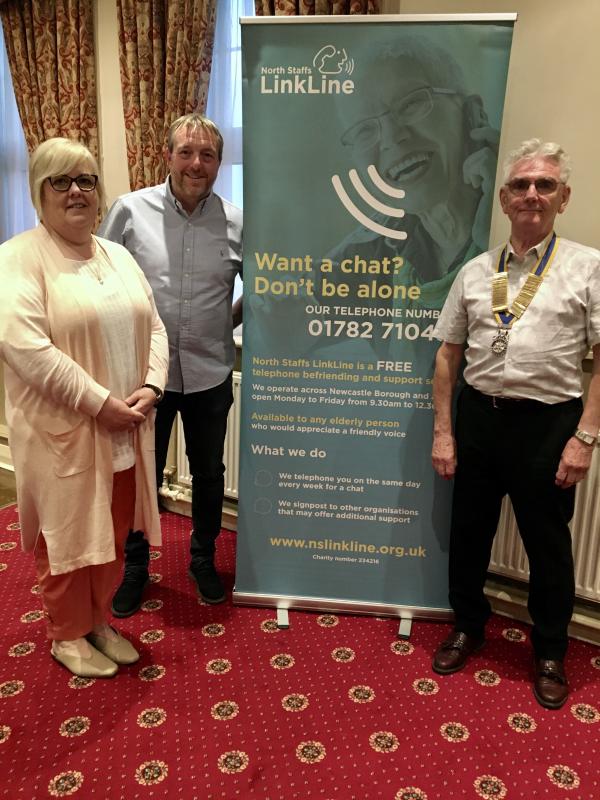North Staffs Linkline - Manager Sue, Chair of Trustees Gareth with outgoing President David.