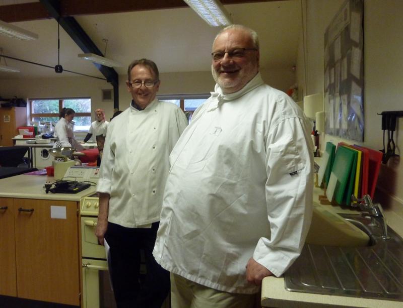Nov 2012 Rotary Young Chef Competition hosted by Comberton Village College - Judges - Alf Curtis and Alan Derby ready for the action to start