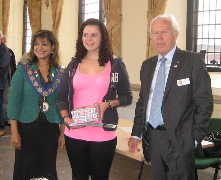 17 July 2011 - Club presents awards to Amersham Young Environmental Photographer of the Year winners - Amersham Mayor, Cllr Mimi Harker OBE and Savannah Stott are pictured with Club Immediate Past President Chalmers Cursley who presented the prize of a Nikon Coolpix digital camera at the awards ceremony held in the Market Hall, Old Amersham.