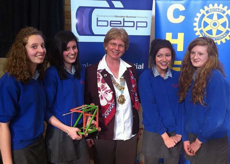 4 March 2011 - 92 local-school youngsters take part in Rotary Technology Tournament - Intermediate Section Winners Beaconsfield High School - Fay Rota, Georgina MacDougall, Anna Heslop and Abigail Badrick - pictured with Rotary International District Governor Amanda Watkin