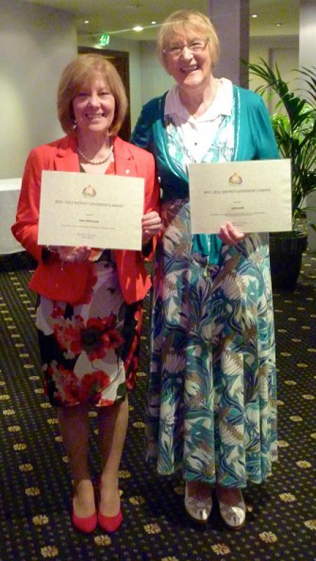 2012 D1230 District Governor's Handover  - Betty MacDonald  and Sylvia Kelly display their certificates