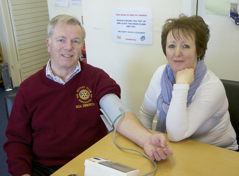 2013 Rotary Club of Greenock  Know Your Blood Pressure event - Bill Dempster took advantage of a gap in the queue to have his blood pressure checked.