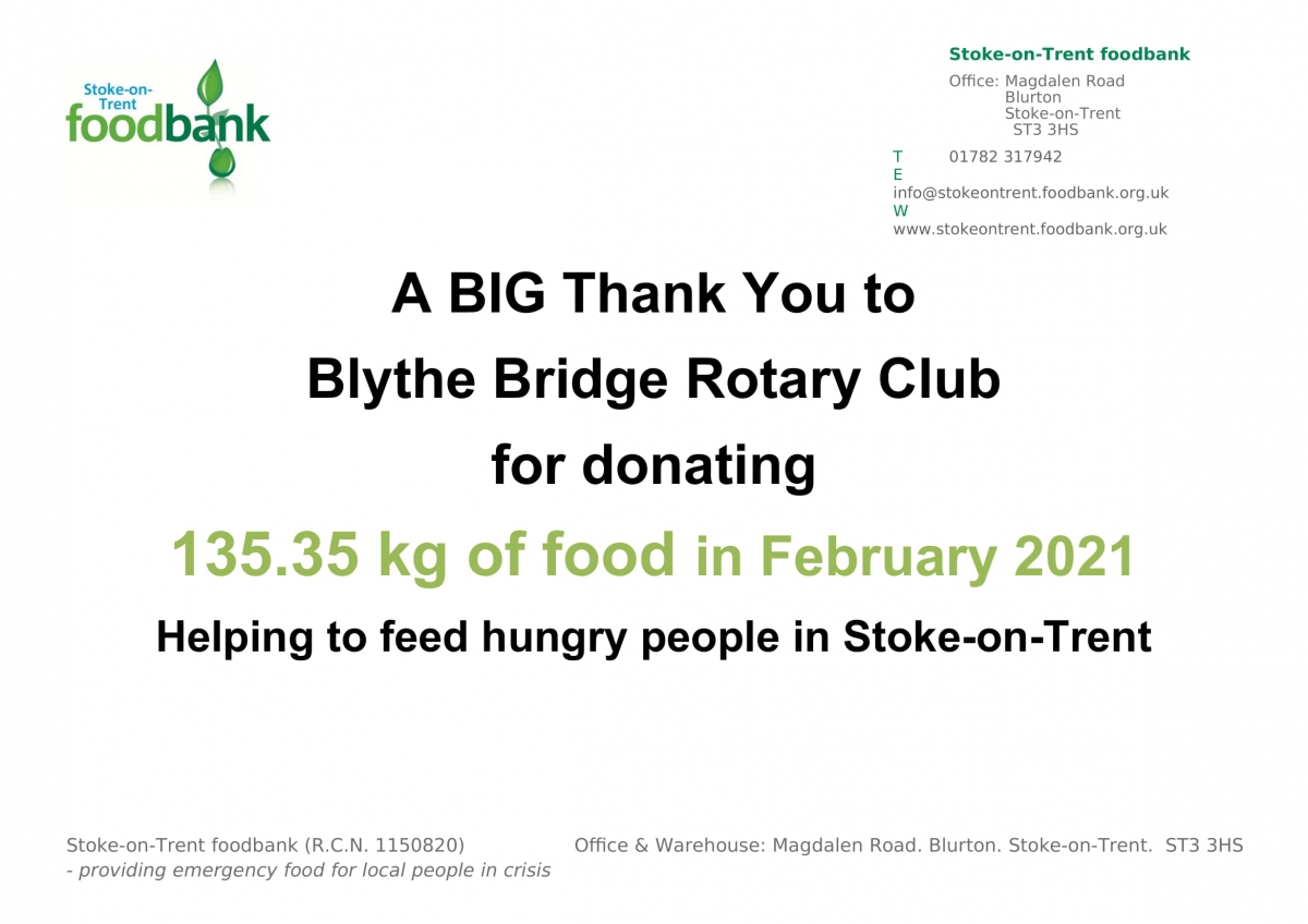 2021,2022,2023,2024 - Our ongoing Food Bank Donations - Thank you Feb 2021
