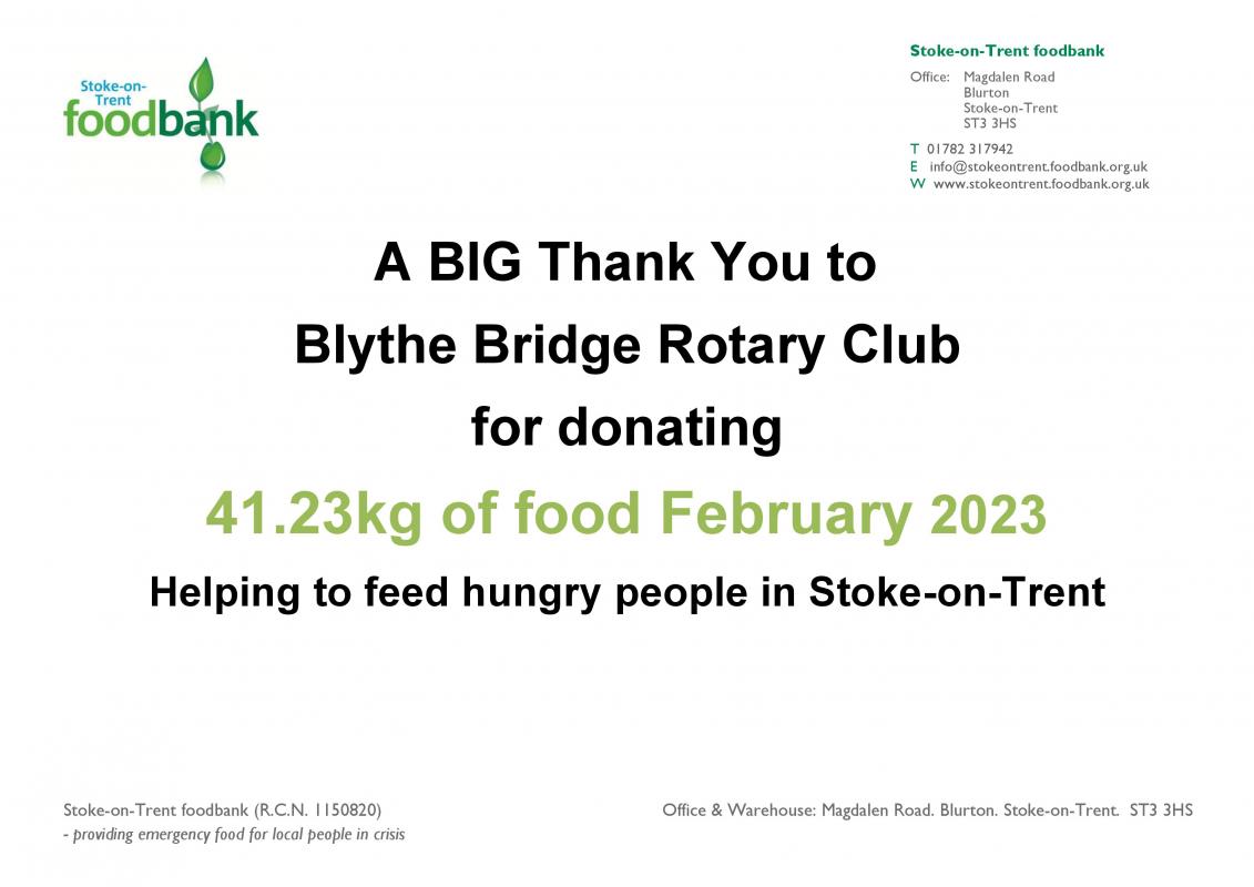 2021,2022,2023,2024 - Our ongoing Food Bank Donations - Thanks You February 2023 Donations.