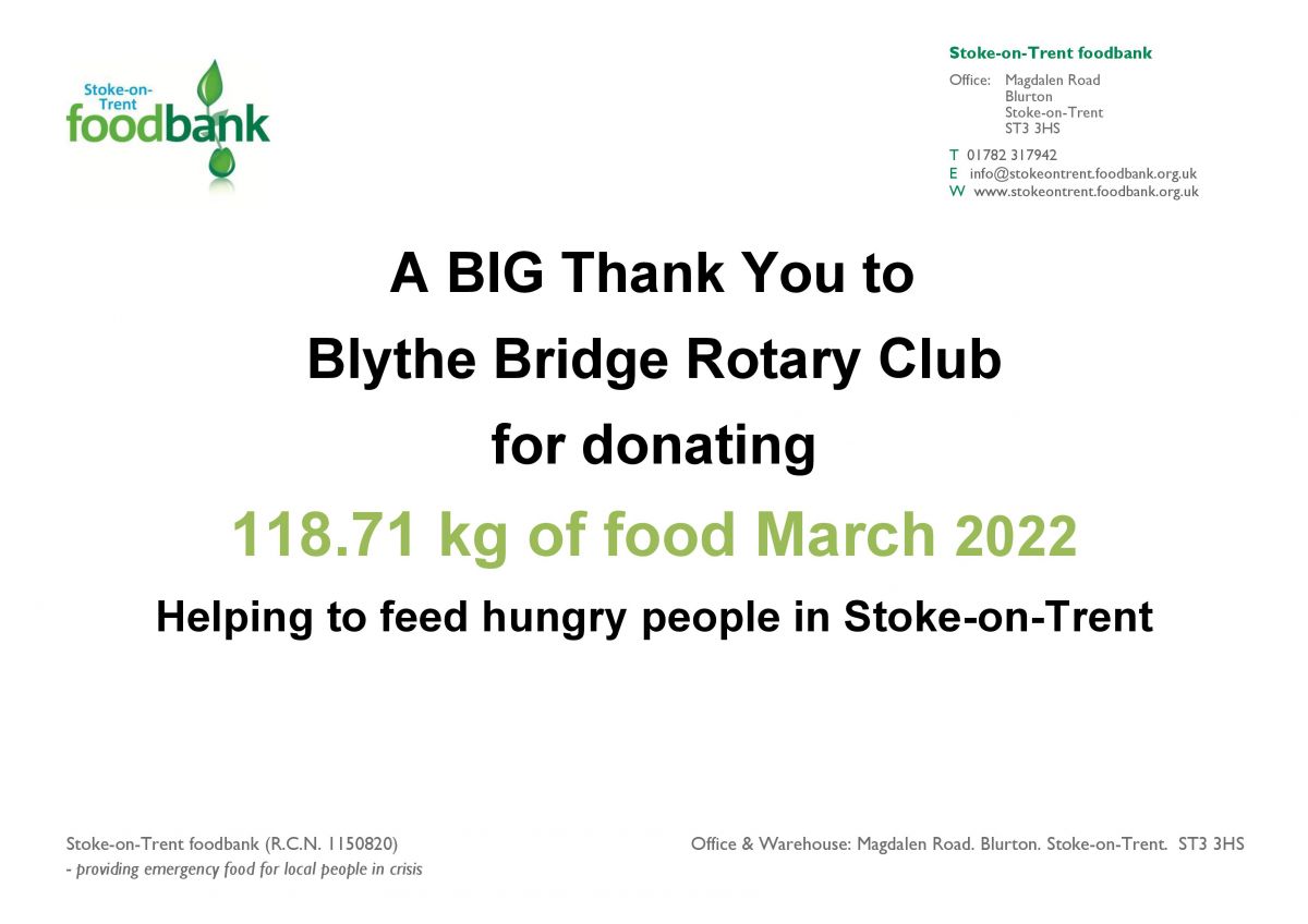 2021,2022,2023,2024 - Our ongoing Food Bank Donations - Thank You March 2022