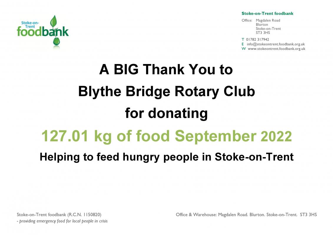 2021,2022,2023,2024 - Our ongoing Food Bank Donations - Thank You September 2022