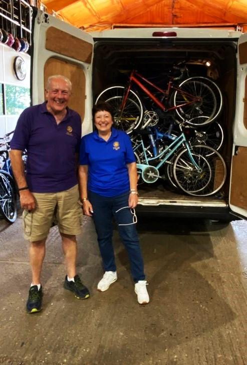 Jackie Wellman recognised in Rotary Magazine for her bike collections - Jackie & Bob deliver the latest batch of bikes