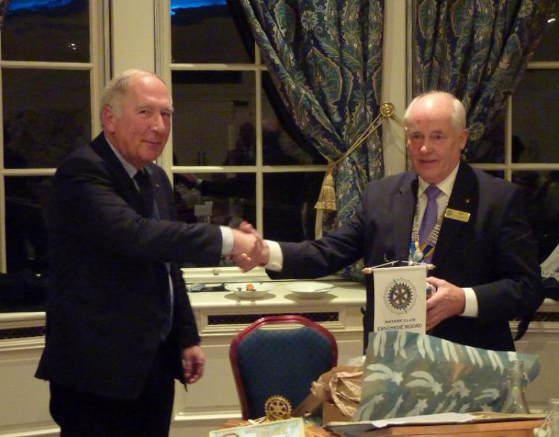 DEC 2013 Visitors from Enschede, Holland - Bob thanks Henk very much for his speech and 2015 invitation, flag and present
