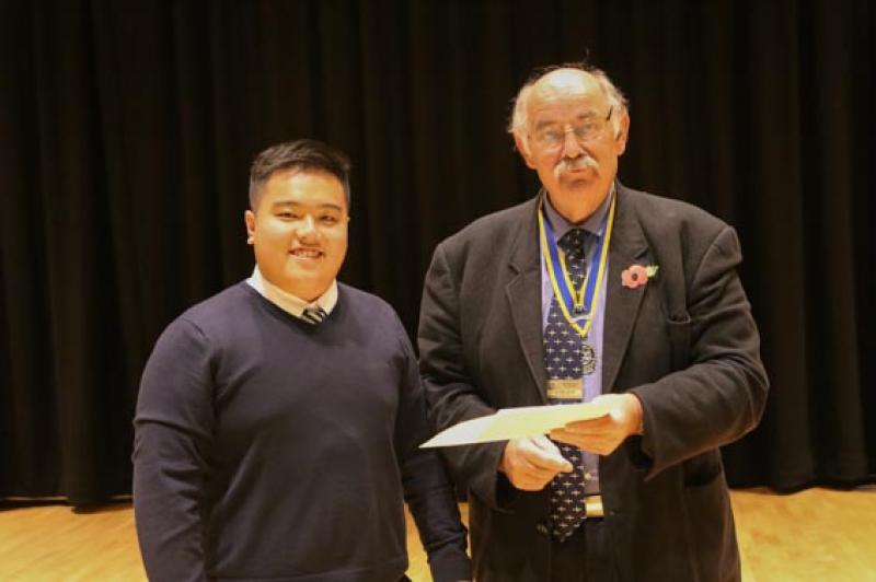 Young Musician Epsom Rotary Heat - Bryan Lao picks up his Runner Up certificate