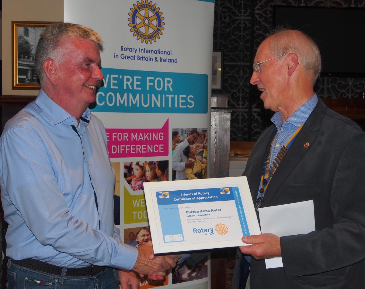 Lytham Rotary celebrates - CAH Manager Bernhard Johnson