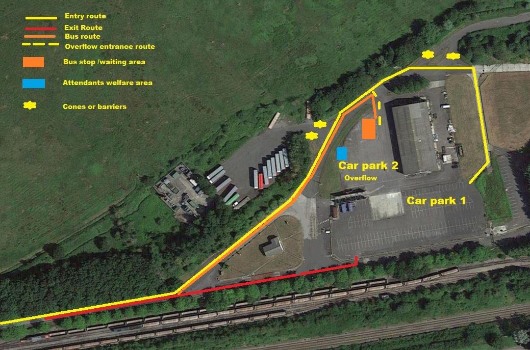Soap Box Derby 2023 - map of the cement works car park and bus stop that we're manning