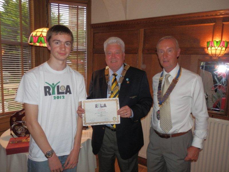Rotary Year 2012-13 - DG John Barbour presents Alistair Brown with his RYLA certificate