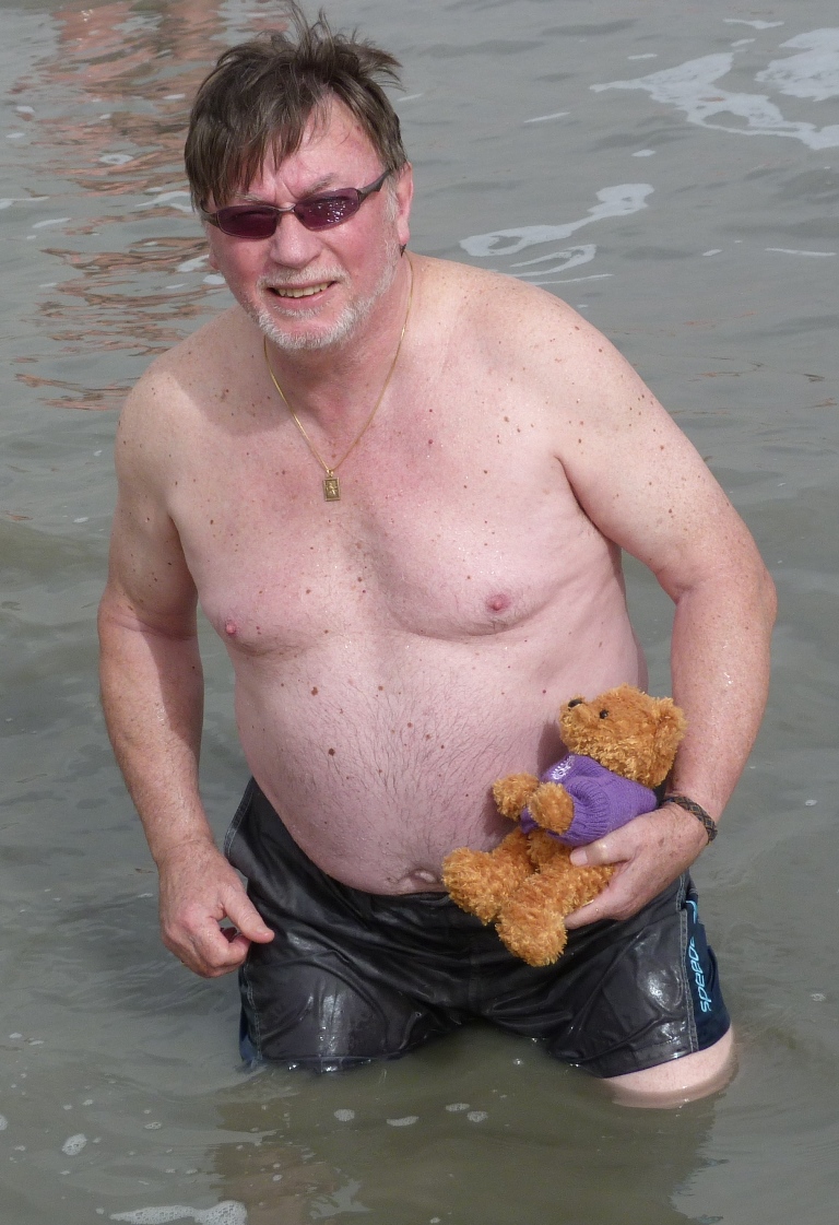 Rotary Polio Bear  - Dead Sea 2017 Nigel Gayner taking a dip with Pauline in the Dead Sea 