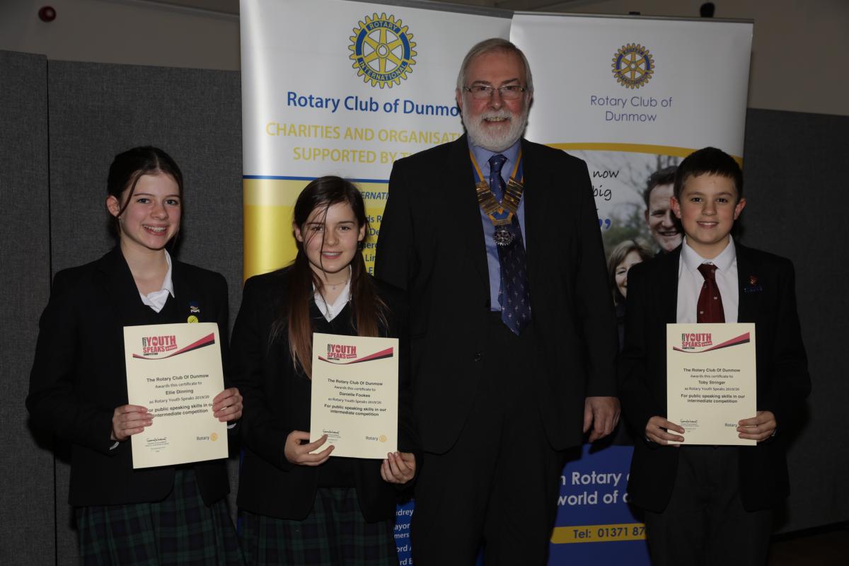 Youth Debate at Felsted School. - Intermediate winning team with Willie Fraser, President of Dunmow Rotary Club.