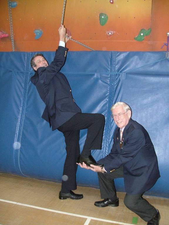 Visit of RIBI President Ian Thomson 2008 - Ken gives a leg up to Ian on the climbing wall