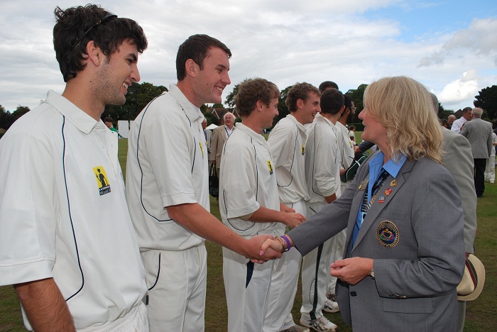 Rotary Wessex vs Lashings Cricket Match - Caroline gave the Rotary XI a much needed pep-talk by reminding them that the christians did occasionally excape from the lions in the arena in Rome at the Rotary Wessex vs Lashings cricket match.