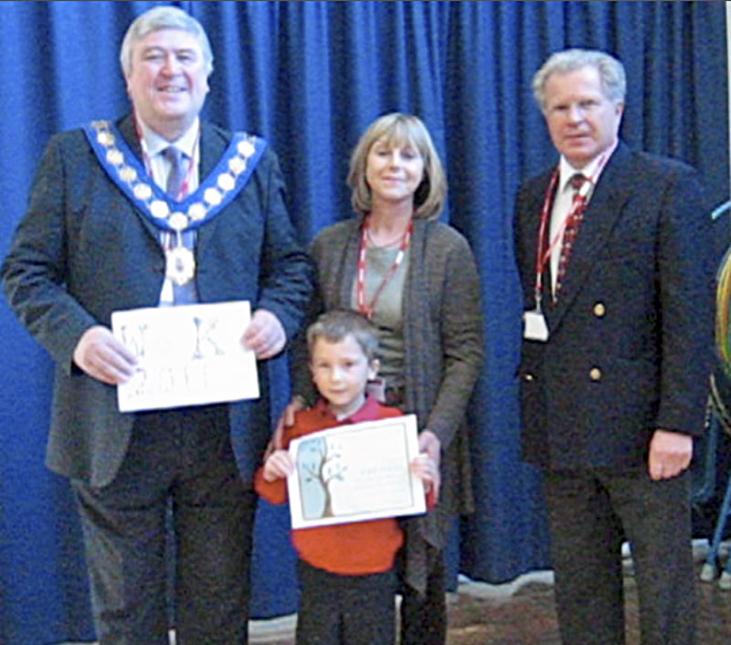 2-7 February 2011 - Town Council Signature Flower Bed Design Competition awards presented - One of the Competition winners Alfie Nagel of Chestnut Lane School with Amersham Town Mayor Cllr Martin Phillip, Cllr Ros Aitken and Amersham Rotary Club Vice President George Boyle.