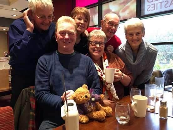Fred Bear raising awareness and funds to end polio - listening to Chelmsford Community Radio on FM 104.4
