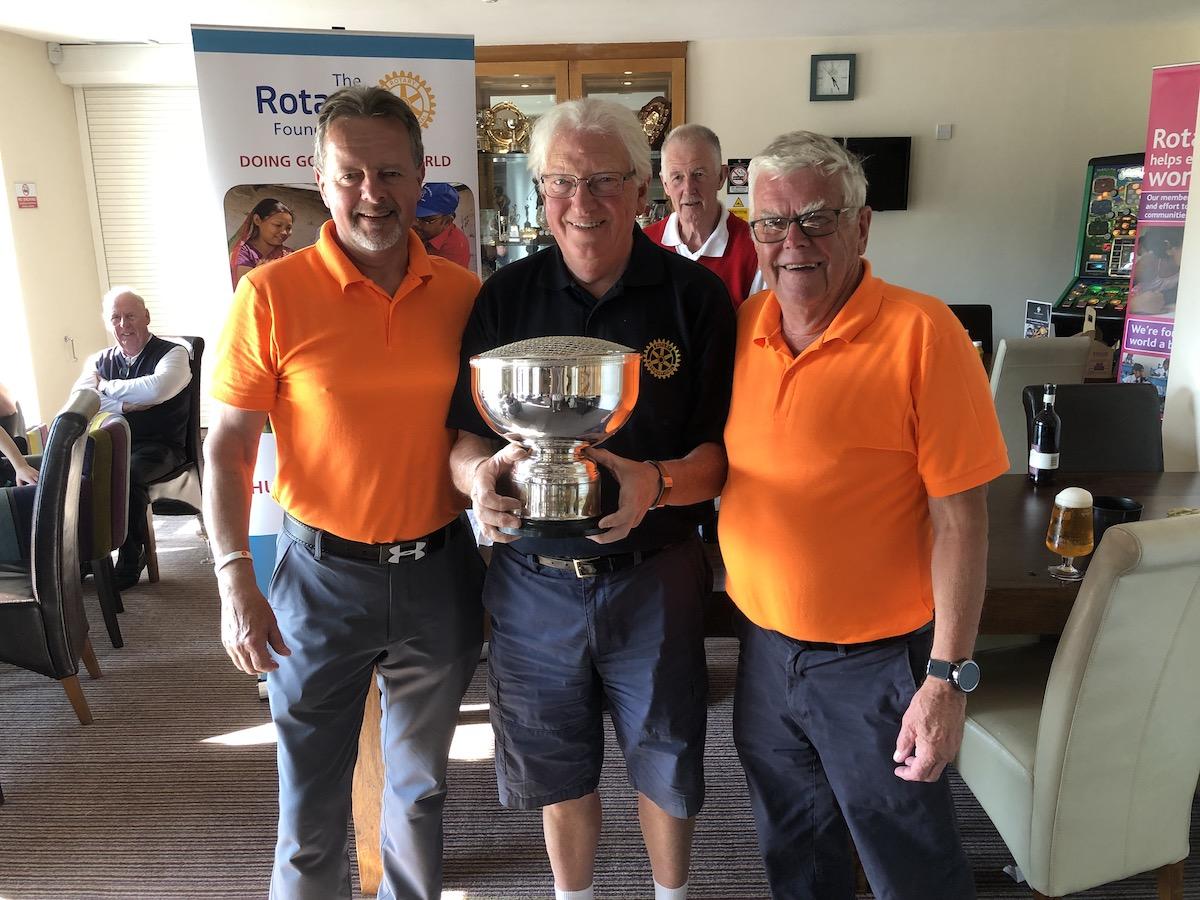 Charity Golf Day 2019 - Rose Bowl presented by Mike Hedges to 2 members of the winning Team, Jim Farmer and Richard White