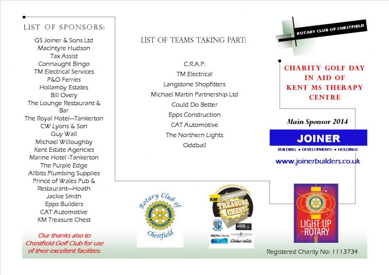 2014 Charity Golf Day 12th Sept 2014 - Teams & Sponsors / Supporters