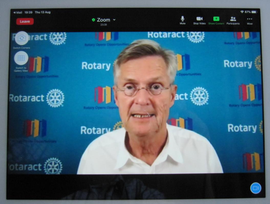 Rotary International President Holger Knaack joined the Club meeting on zoom. - 