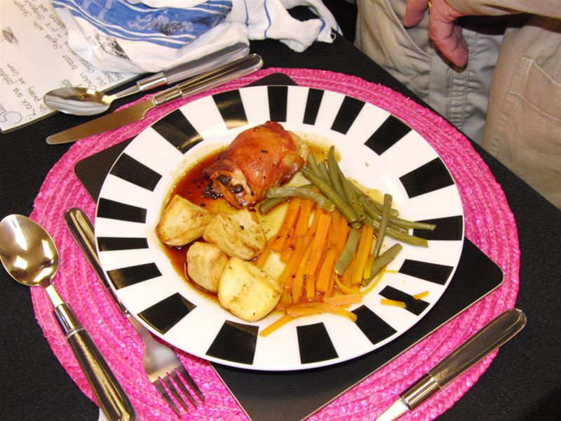 Rotary Young Chef - Hope's main course - chicken stuffed with shropshire blue cheese and wrapped in shropshire bacon with fresh vegetables