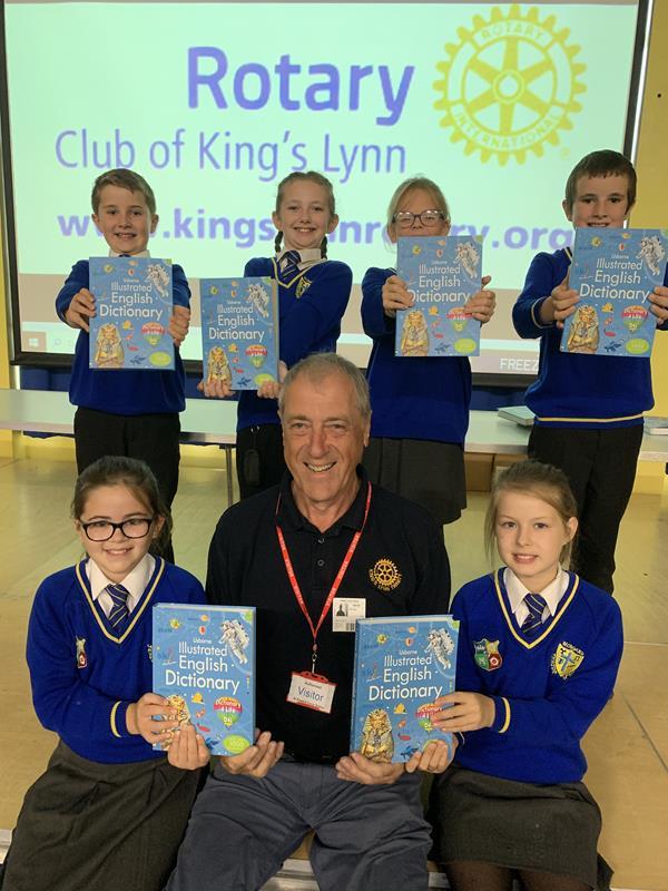Dictionaries 4 Life 2019 - Rotarian Bob Foster with some of the happy pupils