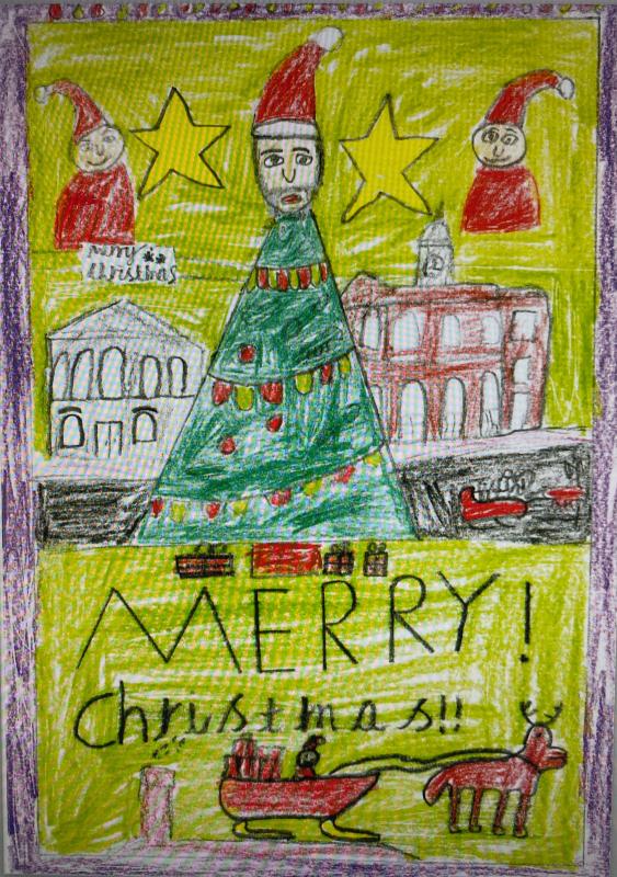 Christmas greetings from the mayor of Bridport - The card was designed by Theo Poole, year 6 from St Catherine's Primary School