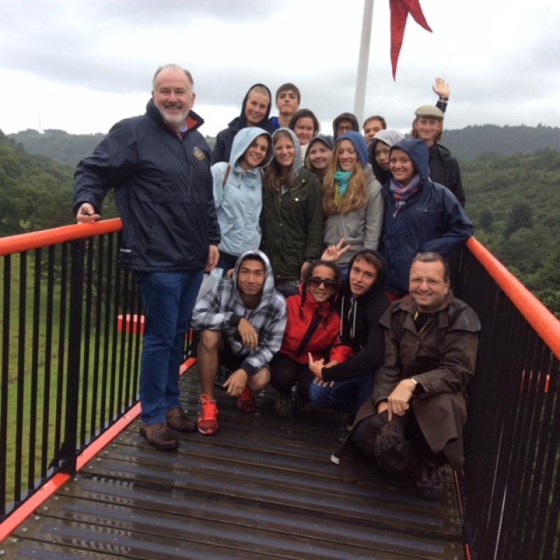 District Summer Camp 2015 - President Kevin and the visiting students at the top of Laxey Wheel