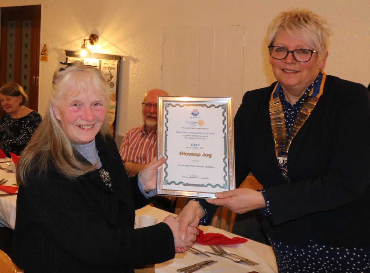 Rotary Jog Presentations - President Gill presents the certificate to Sandra Ballington