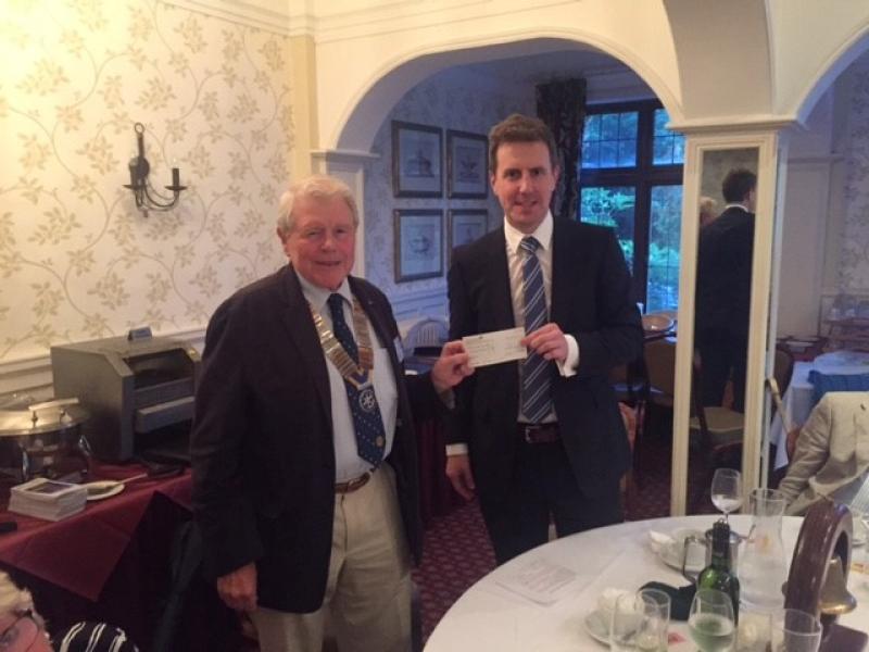 DONATIONS,  PRESENTATIONS AND OTHER SPECIAL OCCASIONS - On 23 August President Lawrie hands over a cheque from the Horse or Cycle event to Neil Wilson