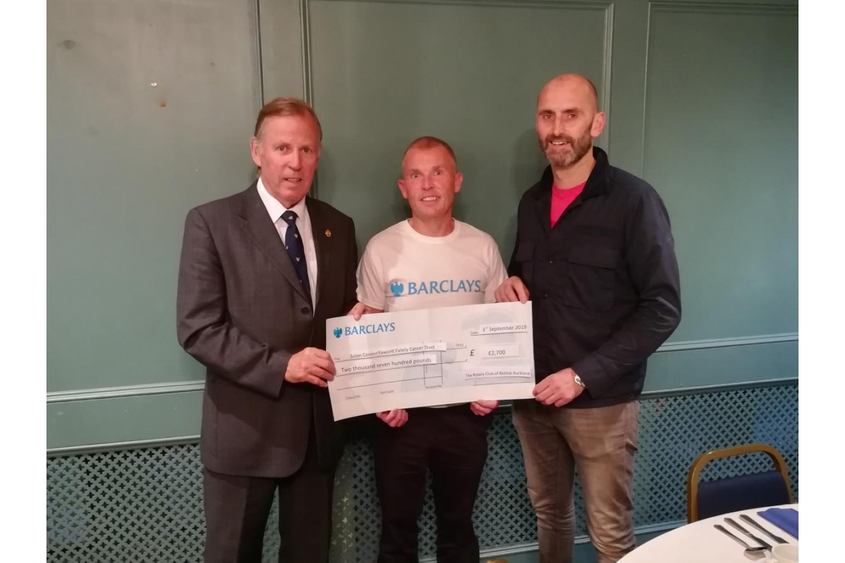 Bishop Auckland Rotary Club Eleventh Annual Golf Day 2019 raise £5400 for local charities! - Rotarian Bill Robson (Immediate Past President) , Michael Poole (from Barclays) and Mark Solan (from The Solan Connor Fawcett Family Trust)