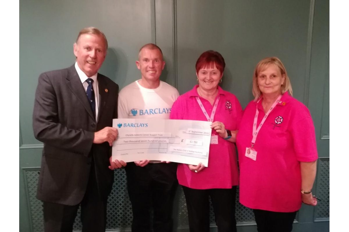 Bishop Auckland Rotary Club Eleventh Annual Golf Day 2019 raise £5400 for local charities! - Rotarian Bill Robson (Immediate Past President) , Michael Poole (from Barclays) , Trish Greensmith & Allison Danby (from The Chyrelle Adams Cancer Trust) 