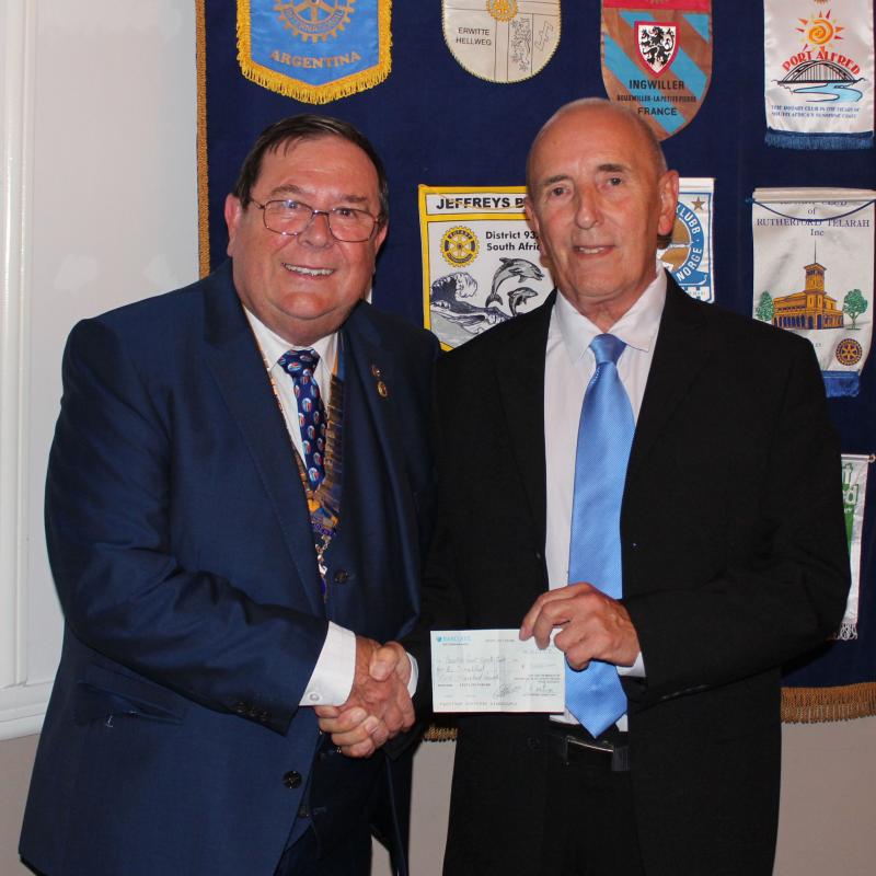 Donations - From Castle Point Sports Club Receiving a cheque for £500