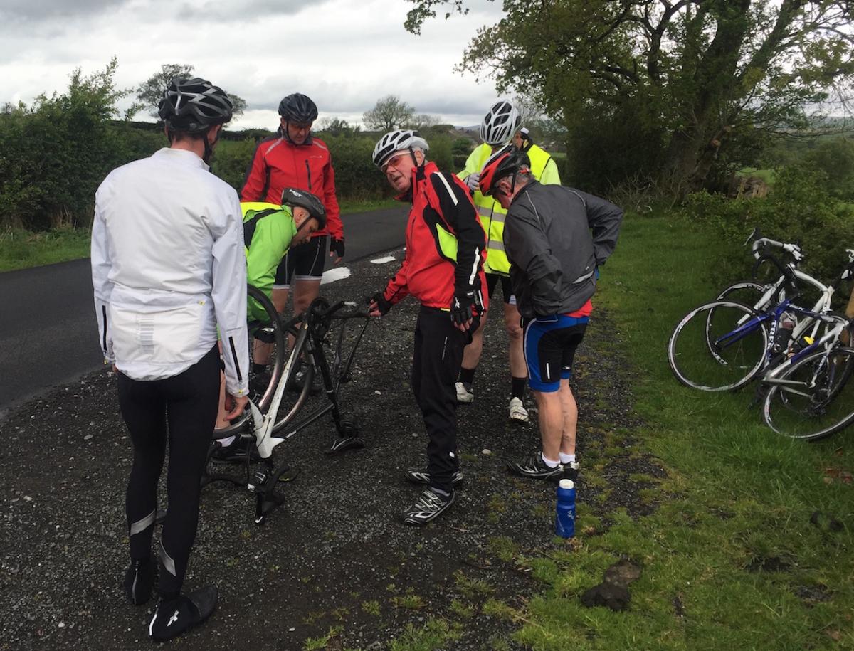 Kirkham Rotary coast to coast ride 2016 - Another puncture on the way to Lancaster.