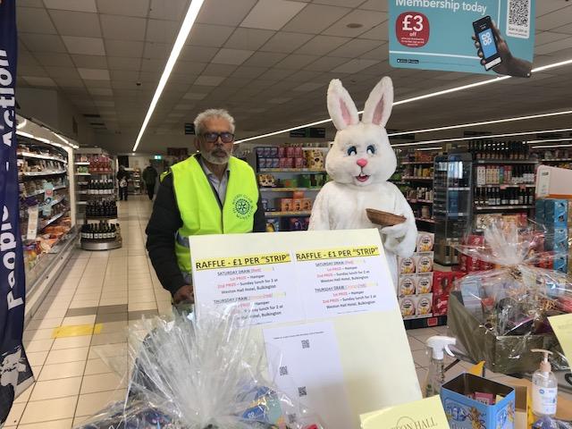 Fun and Fund Raising at the Horeston Grange Co-op in Nuneaton - A view of our raffle stand at the Horeston Grange Co-op and yes, the Easter Bunny just had to get in on the picture again.