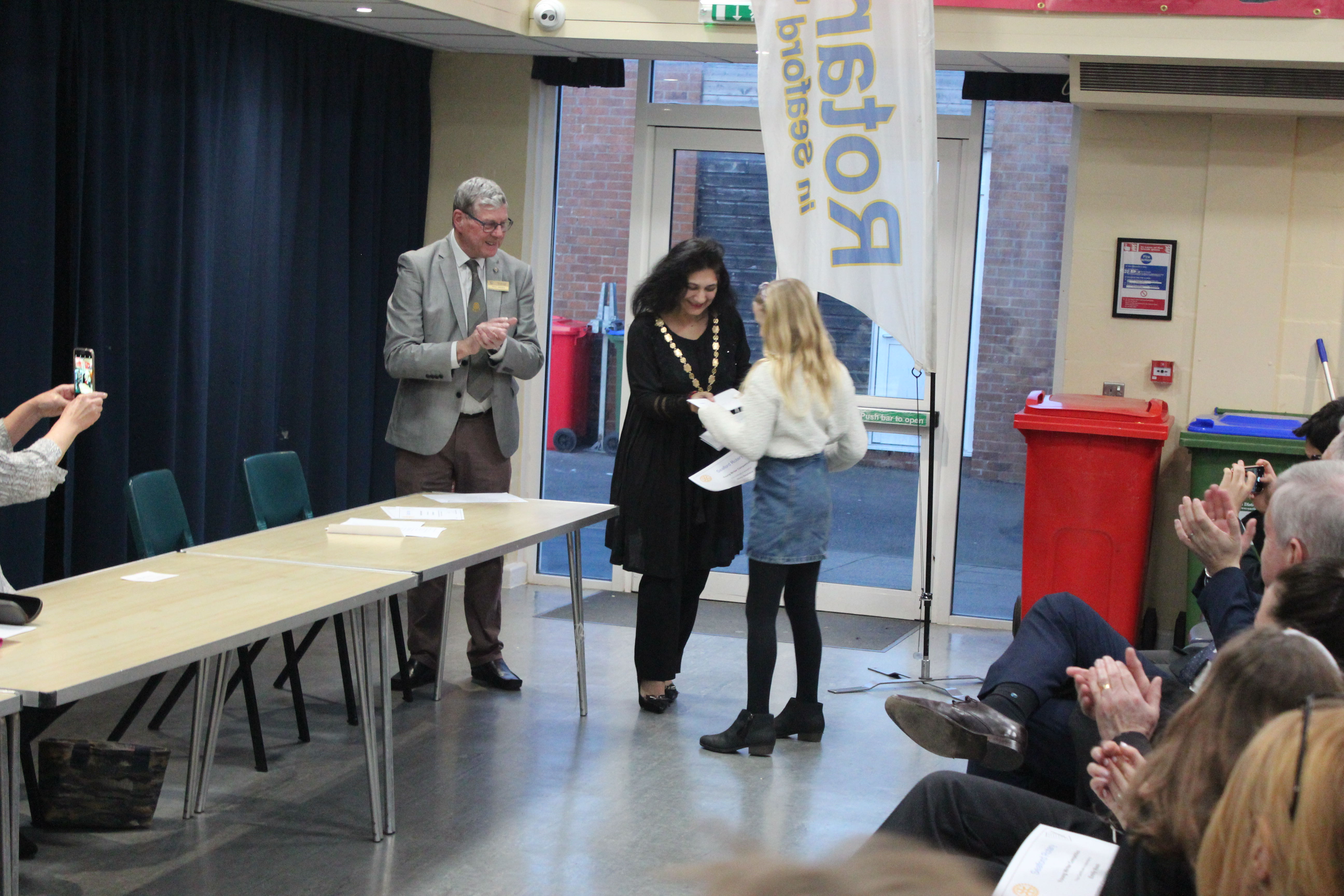 Young Writers Competition 2019 2020 - Mayor of Seaford Nazish Adil presents award to competitor with Rotarian Paul Vaesen
