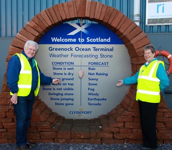 Oct 2012 -  RIBI President John Minhinick visits Greenock - John and Sheila were introduced to the hi-tech Weather Forecasting Station.