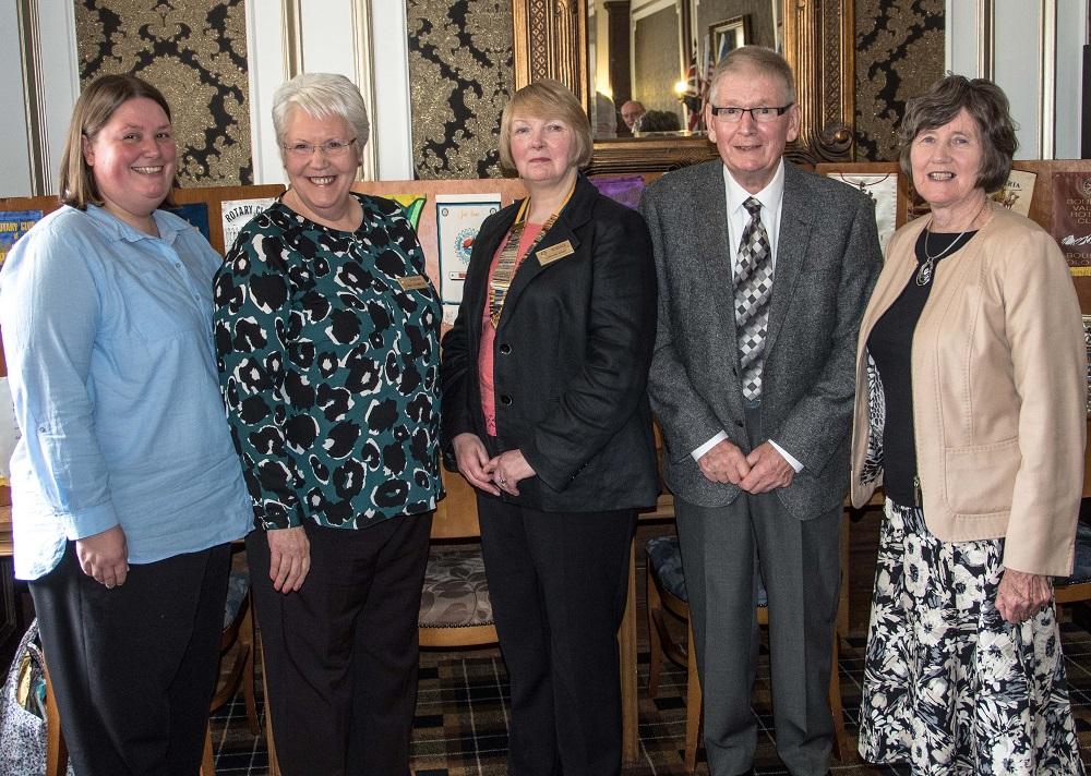 Presentation of Paul Harris Fellowship Award to Rtn. Lynne Chambers - Rtn. Lynne Chambers with her daughter, Gillian, husband David, friend Marion and President Loraine